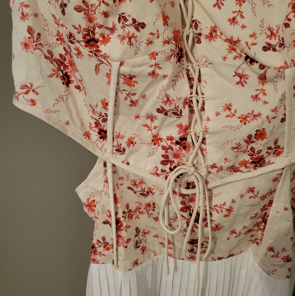 Asos Twill Corset Mini Dress With Lace Up & Pleated Skirt Floral Pink White 14 - Picture 7 of 16